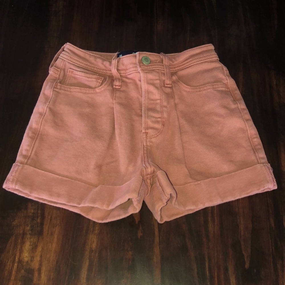 pink high waisted jean shorts.